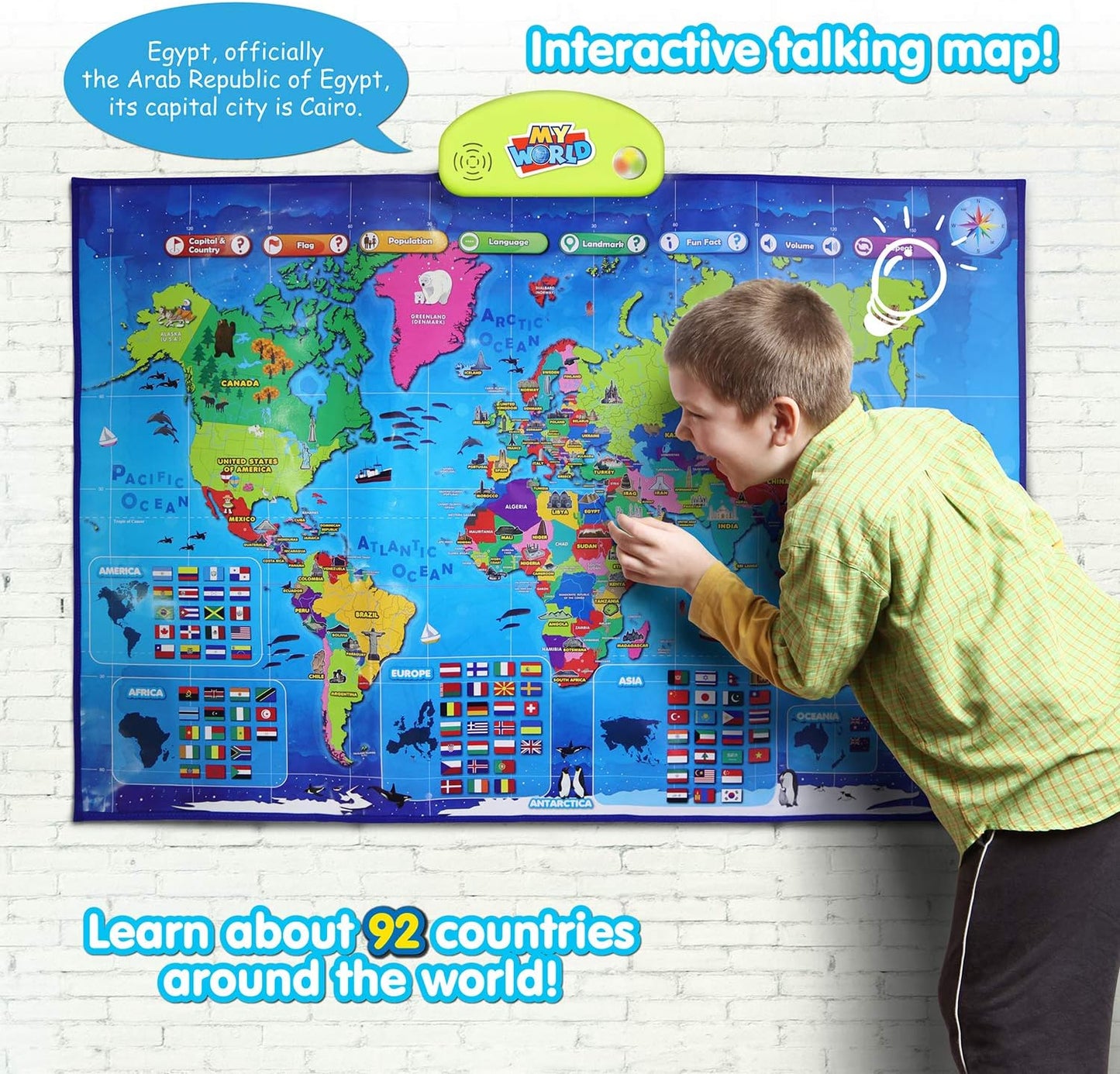BEST LEARNING i-Poster My World Interactive Map - Educational Talking Toy for Kids of Ages 5 to 12