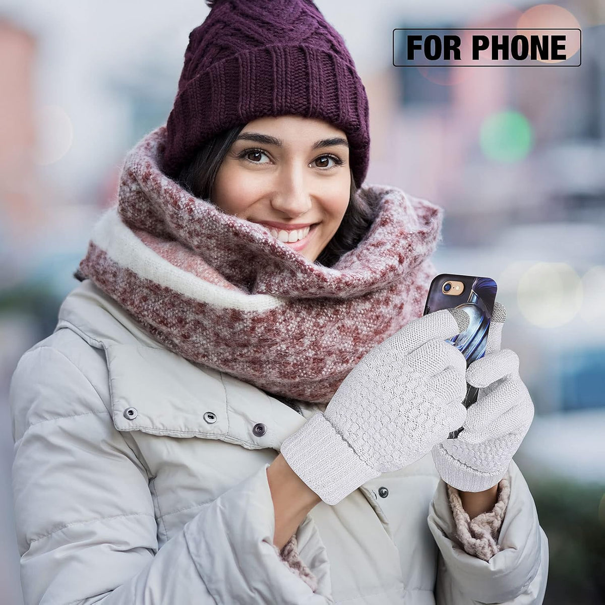 Geyoga 2 Pairs Women's Winter Touch Screen Gloves Soft Warm Fleece Lined Knit Elastic Cuff Winter