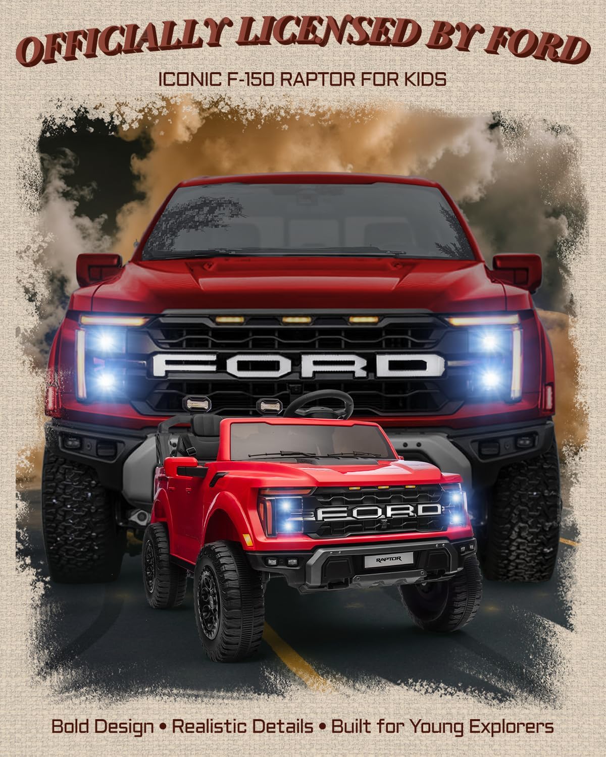 24V 2 Seater Ride on Toys for Kids, Licensed Ford F-150 Raptor Kids Electric Vehicles w/Remote