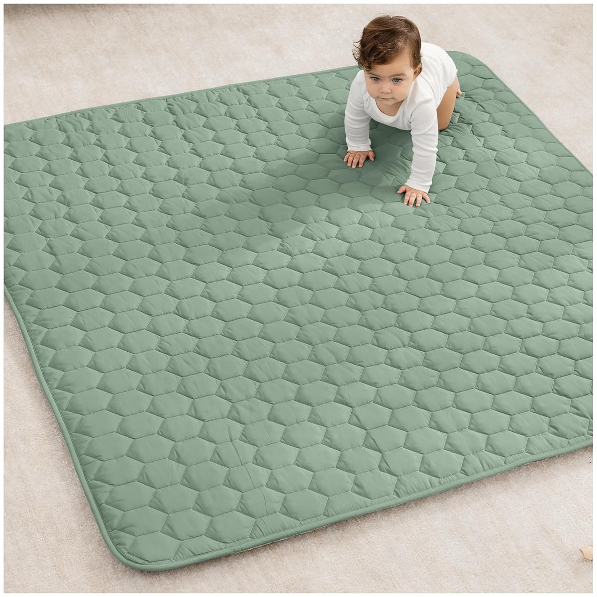 Comfy Cubs Square Kids Play Mat - 56 x 56 inches Soft Quilted Baby Floor Mat with Non-Slip Bottom