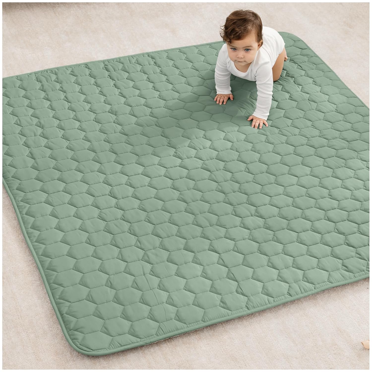Comfy Cubs Square Kids Play Mat - 56 x 56 inches Soft Quilted Baby Floor Mat with Non-Slip Bottom