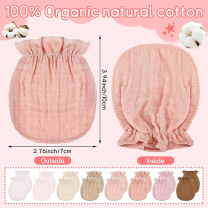 8 Pairs Newborn Baby Muslin Mittens 0-6 Months No Scratch Elastic Wrist Soft Breathable Gloves Bulk