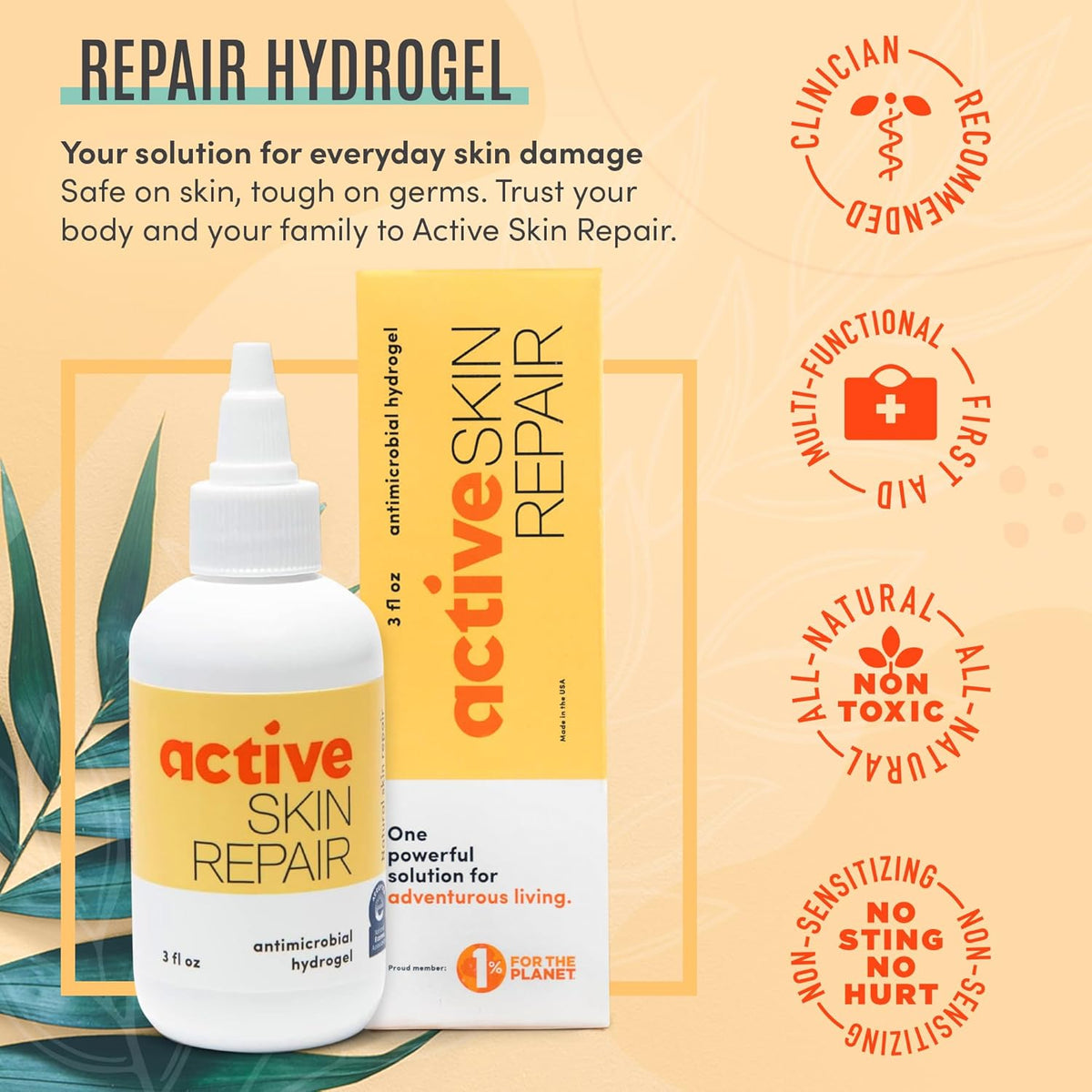 Active Skin Repair First Aid Healing Skin Hydrogel - Natural & Non-Toxic Repairing Ointment with