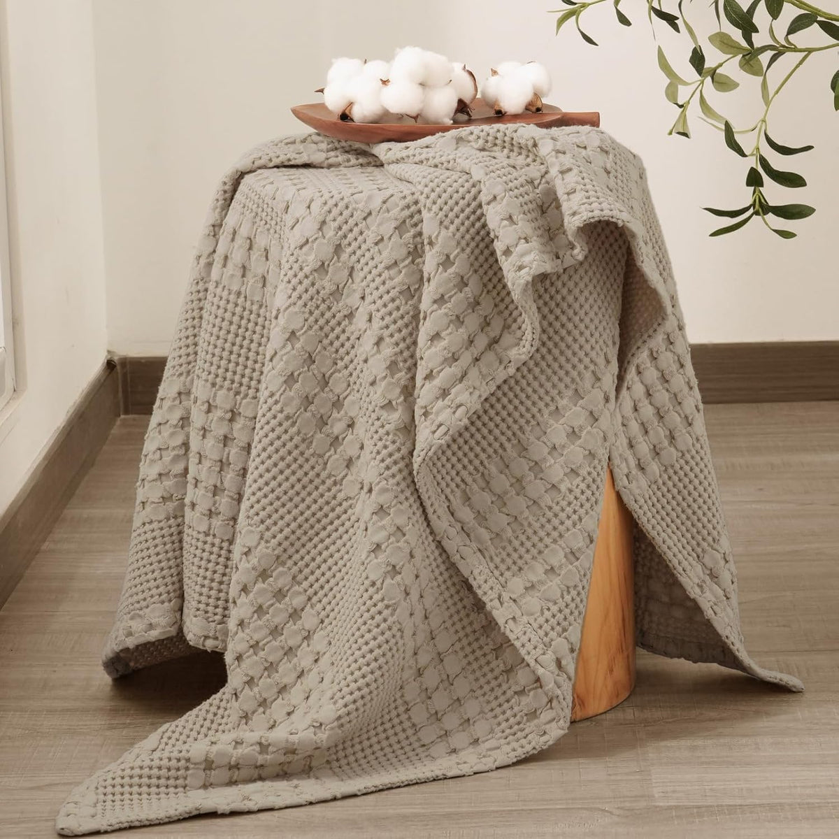 PHF 100% Cotton Waffle Weave Throw Blanket, Soft Lightweight Breathable Cozy Summer Throws for