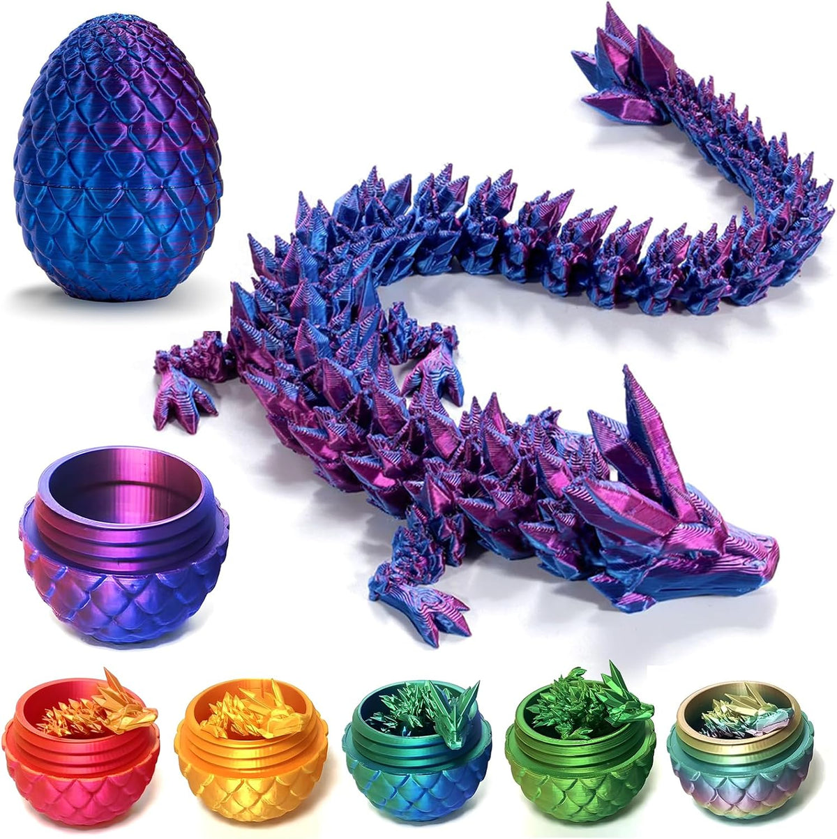 3D Printed Dragon Egg,Mystery Crystal Dragon Fidget Toys,Articulated Dragon,Home Desk Decor Easter