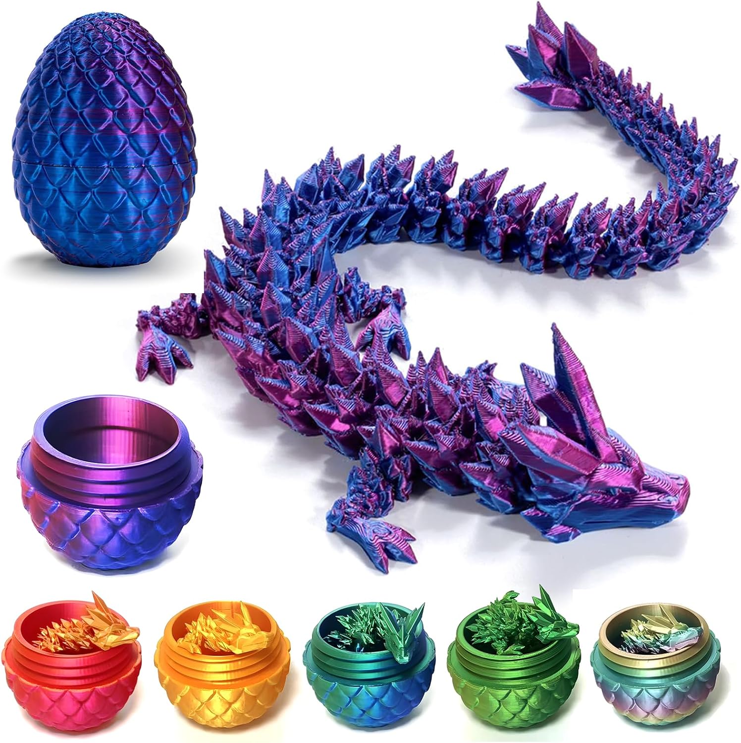 3D Printed Dragon Egg,Mystery Crystal Dragon Fidget Toys,Articulated Dragon,Home Desk Decor Easter