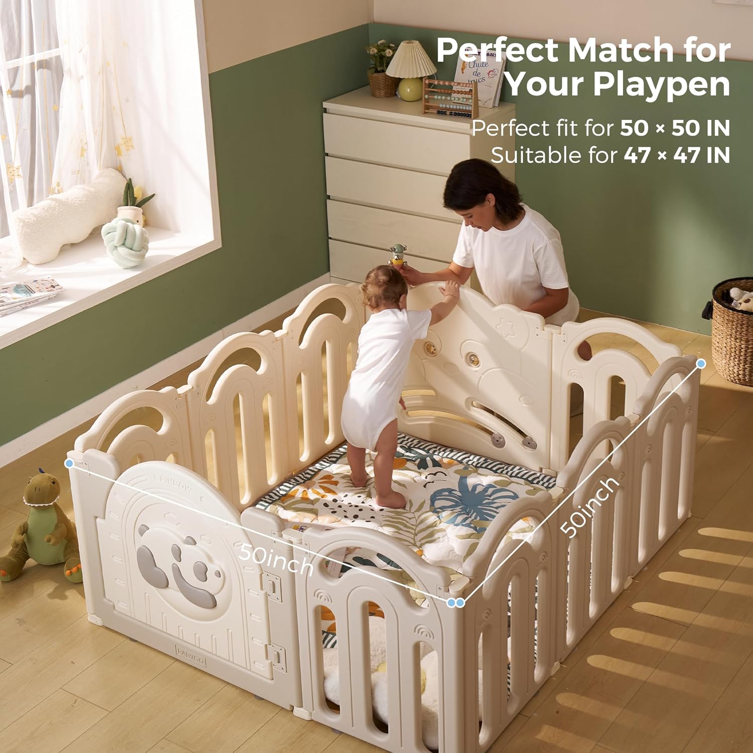 Momcozy Baby Play Mat for Floor, 50x50 Thickened Playpen Mat, Playmate for Baby Tummy Time