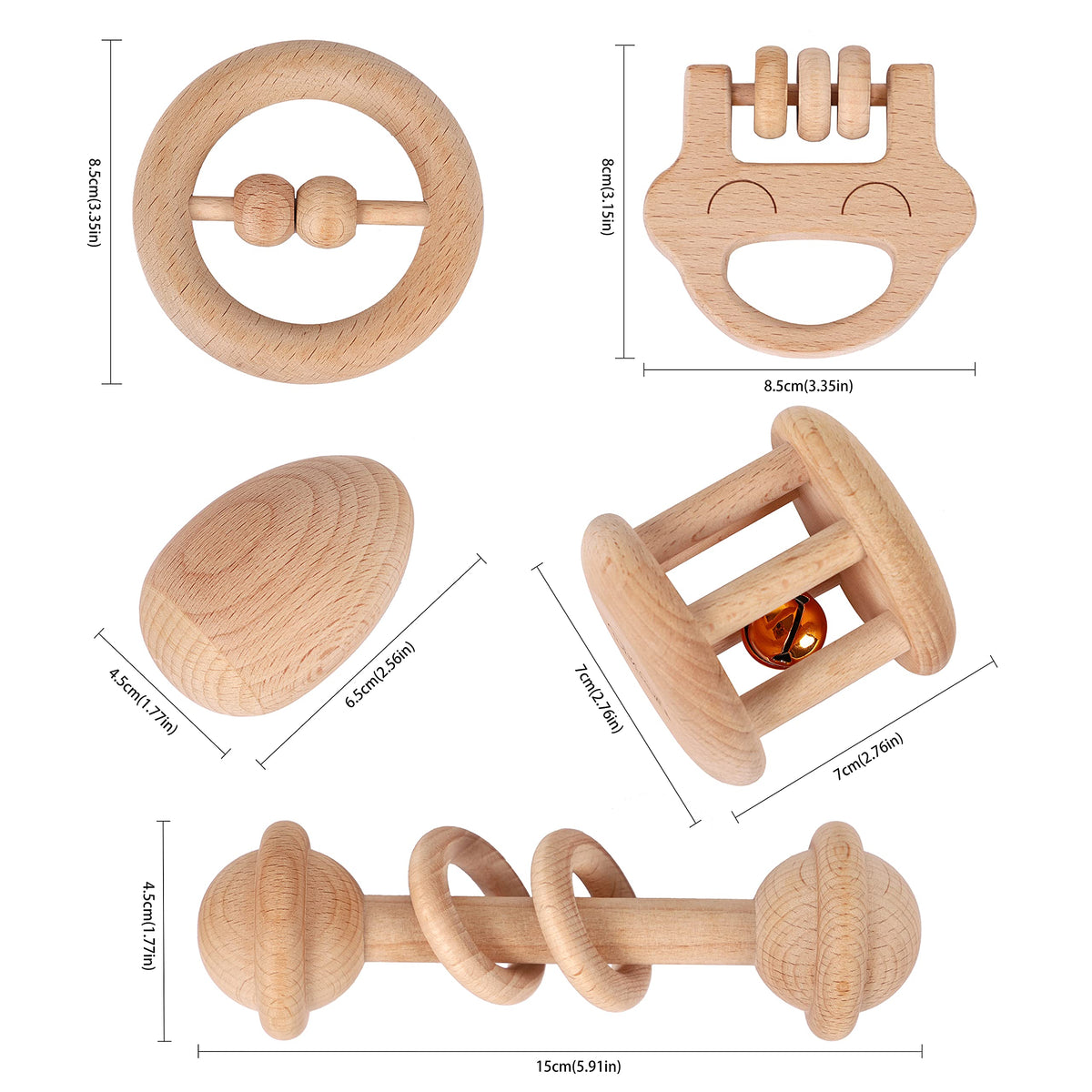 TOWO Wooden Baby Rattles Maracas, Musical Shaker Toy for Infants