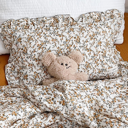 BuLuTu Cotton Muslin Ruffle Edge with Hibiscus Flowers Kids Toddler Pillowcase Soft Travel Pillow