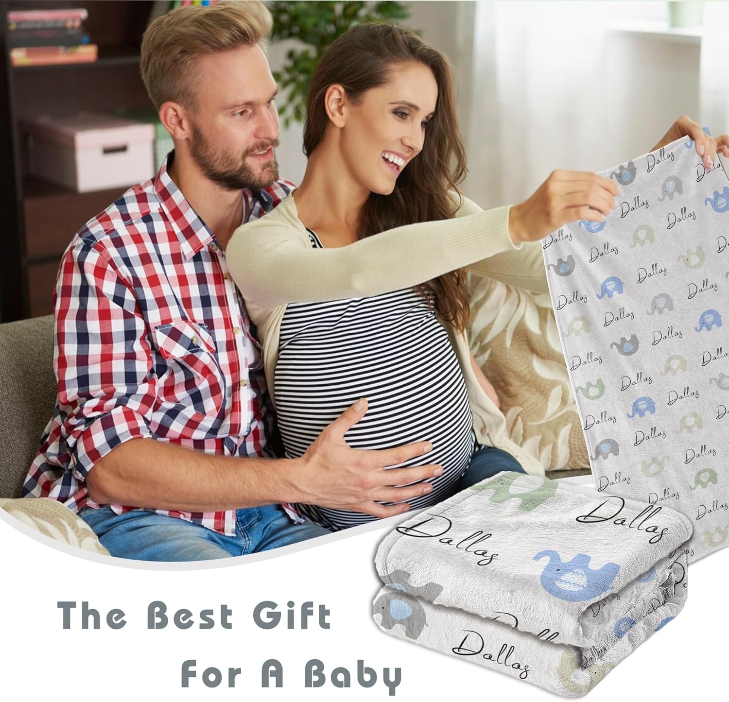 Personalized Baby Name Blanket for Boy Girl Custom Elephants Blanket for Newborn Customized Gifts