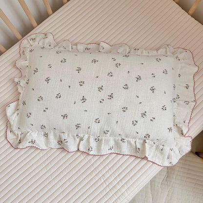 BuLuTu Cotton Muslin Kids Toddler Pillowcase with Ruffles, Chic Shabby Floral Pillow Cases, Girls