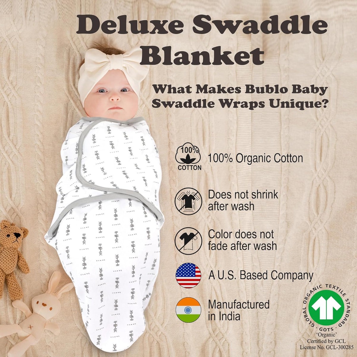 Baby Swaddle Blanket 3-Pack – Organic Cotton Adjustable Swaddle Wrap for Newborns 0-3 Months