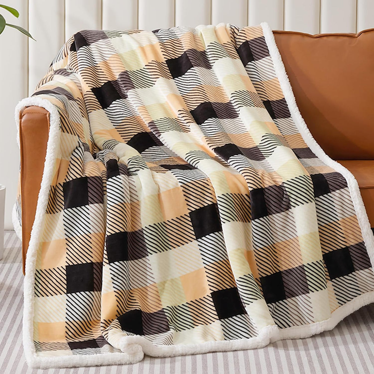 Touchat Sherpa Plaid Twin Blanket 60" X 70", Fuzzy Fluffy Soft Cozy Throw Blanket, Twin Size Plush
