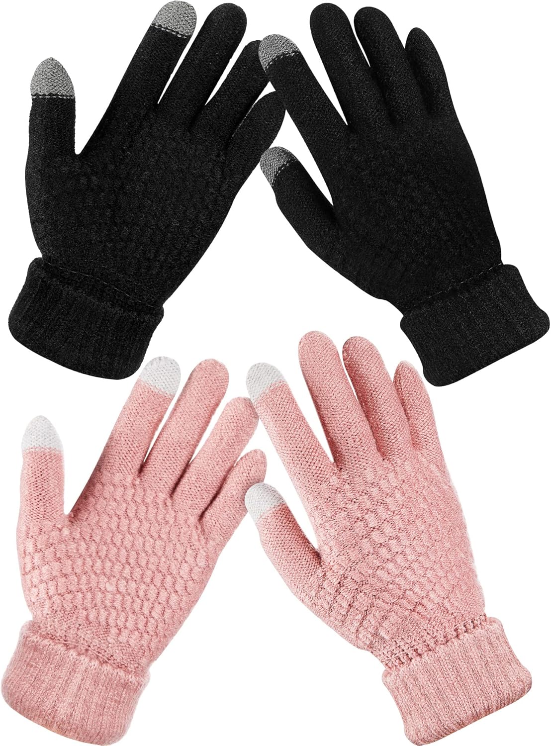 Geyoga 2 Pairs Women's Winter Touch Screen Gloves Soft Warm Fleece Lined Knit Elastic Cuff Winter