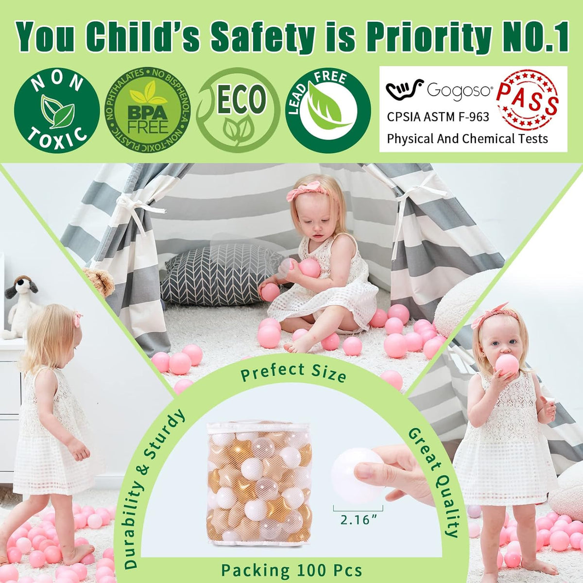 GOGOSO Ball Pit Balls with Starballs 100 - Crushproof Plasticballs for Babies Toddlers Kids