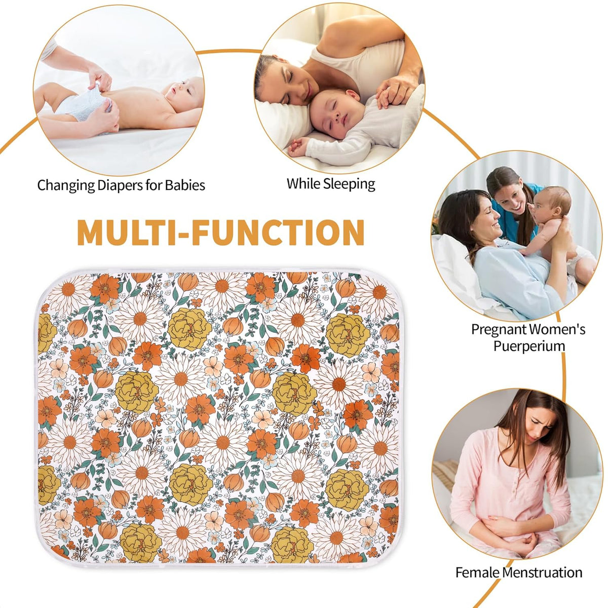 Diaper Changing Pads for Baby, Flower Change Mat, 3Layers Waterproof Change Pad Foldable Absorbent