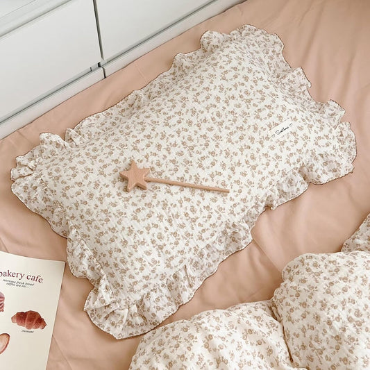 BuLuTu Camellia Floral Print Pillowcase King Muslin Cotton Pillow Case Chic Shabby Pillow Cover
