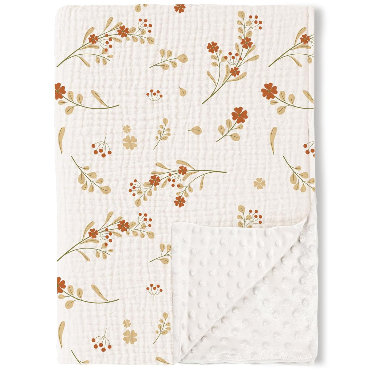 Konssy Baby Blankets for Unisex Boys Girls, Super Soft Nursery Minky Blankets with Muslin Cotton