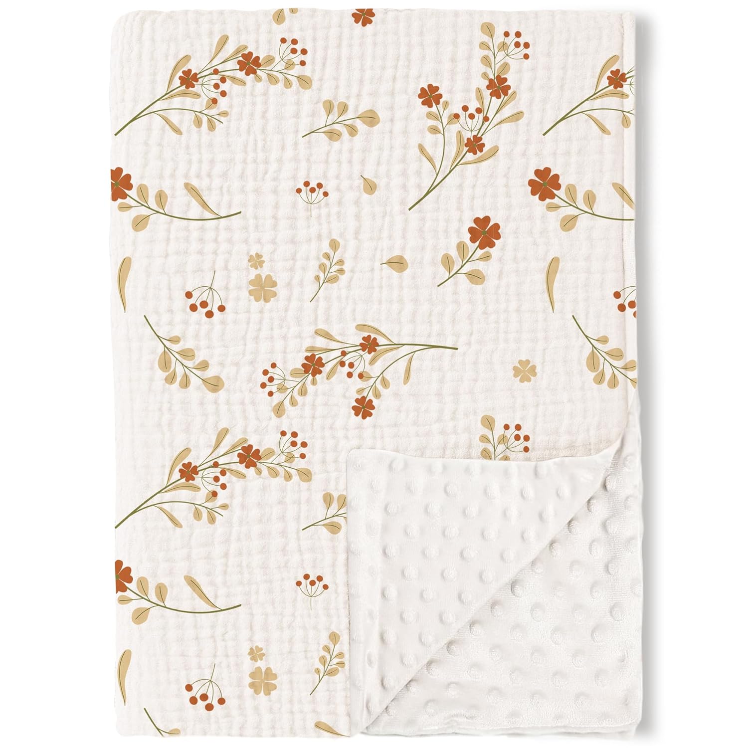 Konssy Baby Blankets for Unisex Boys Girls, Super Soft Nursery Minky Blankets with Muslin Cotton