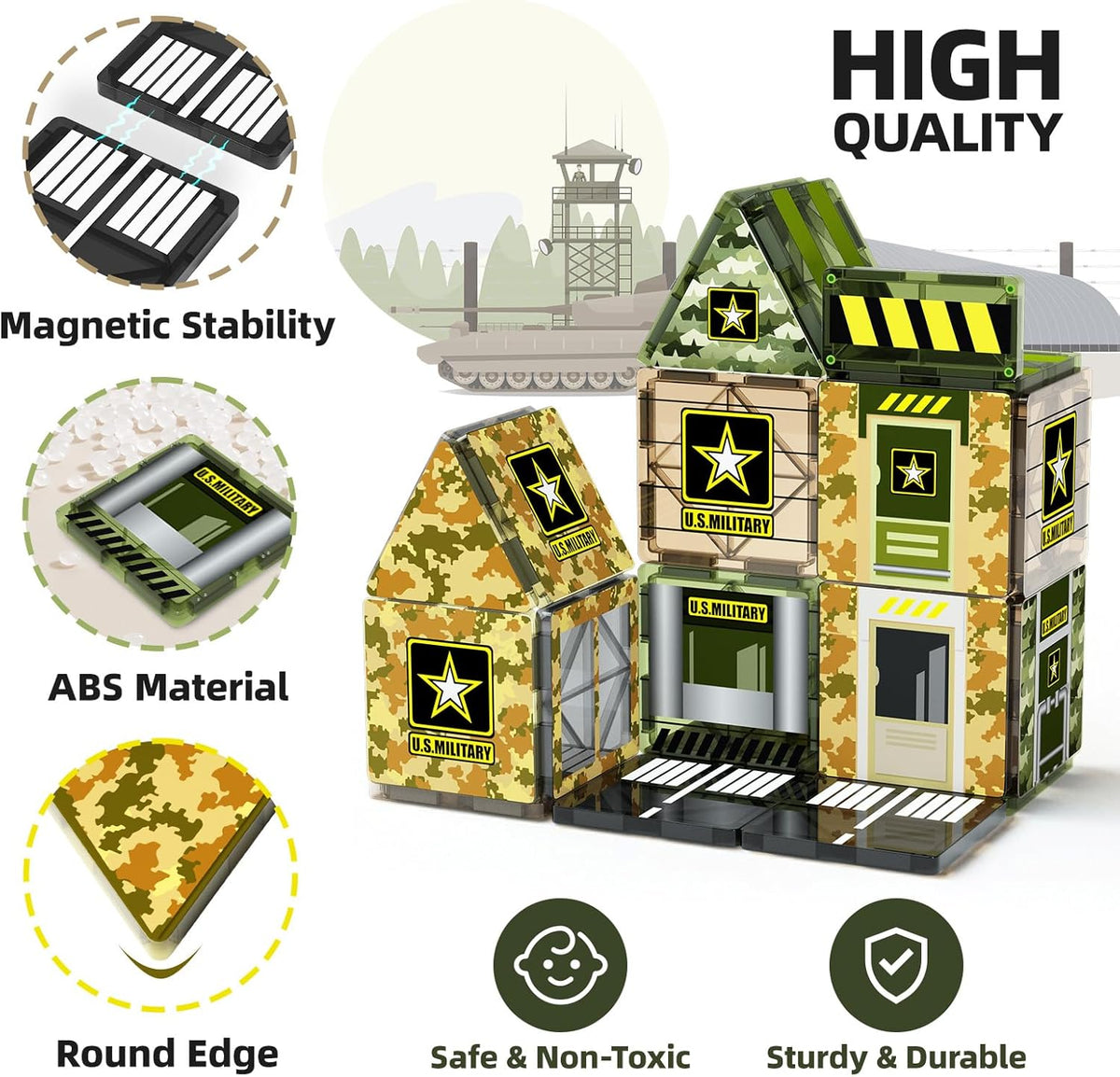 GobiDex Magnetic Tiles Army Toys, STEM Military Magnetic Building Blocks for Toddler Kids Ages 3-5