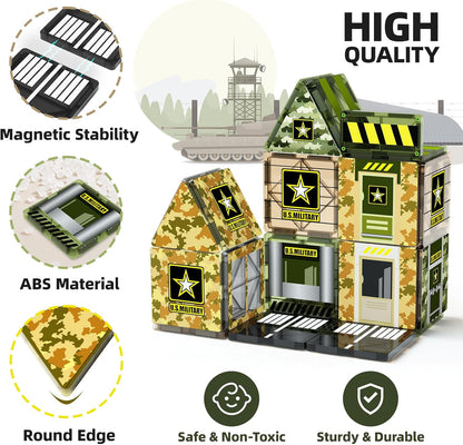 GobiDex Magnetic Tiles Army Toys, STEM Military Magnetic Building Blocks for Toddler Kids Ages 3-5