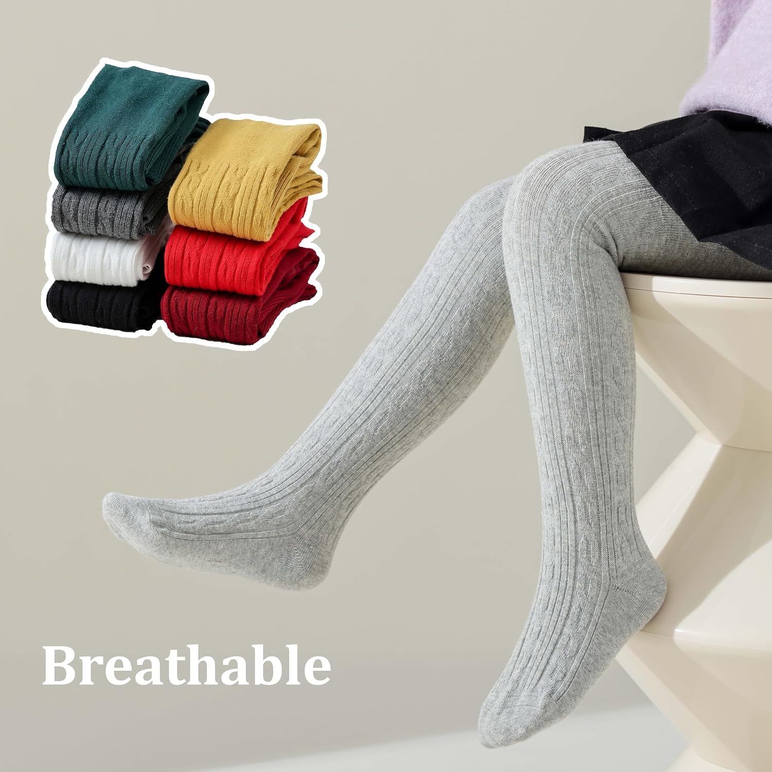 Marchare Baby Girls Tights Thick Solid Cable Knit Leggings Winter Warm Stockings For Toddler Girls