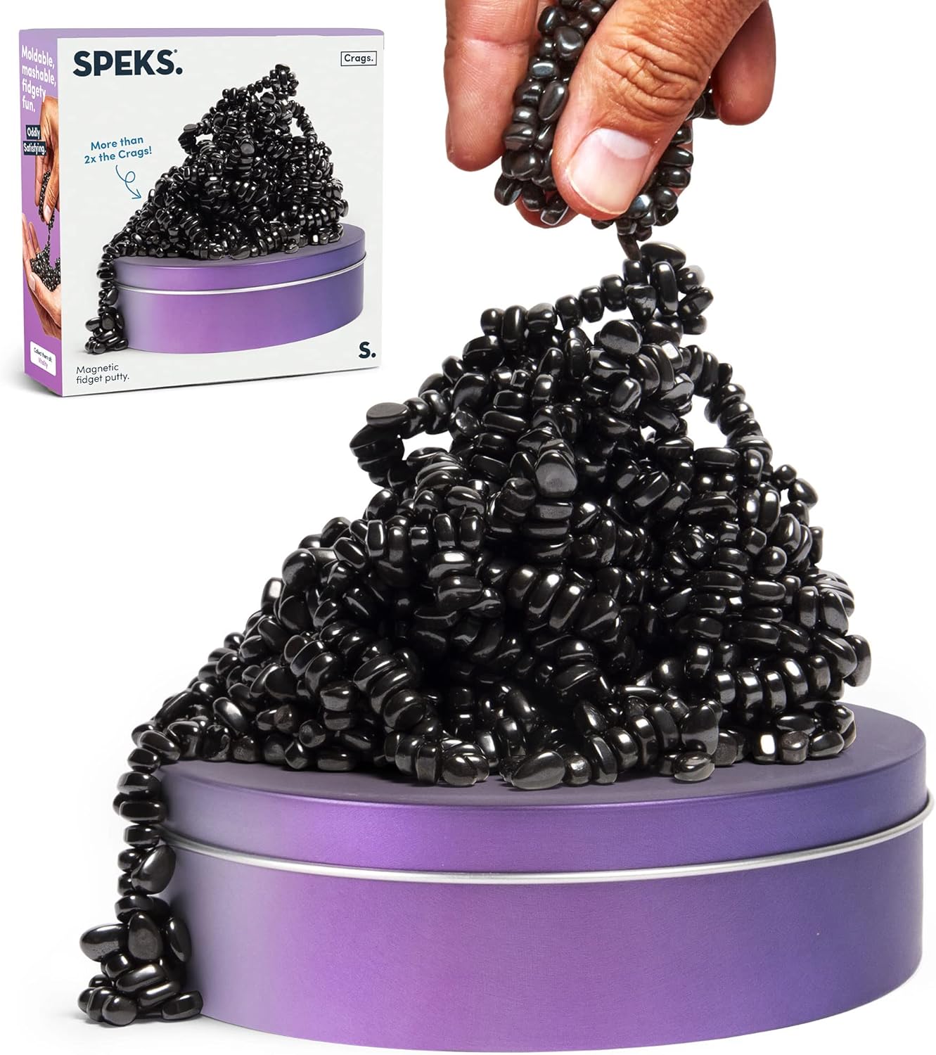 Speks Crags Ferrite Putty | Over 1,000 Smooth Ferrite Stones in a Metal Tin | Fun Quiet Fidget Toys