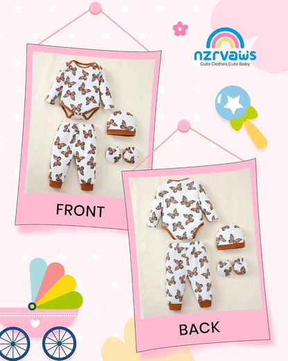 NZRVAWS Newborn Baby Boy Girl Clothes Unisex Infant Romper Pants Set Hat 4-Pack Outfits 0-12 Months