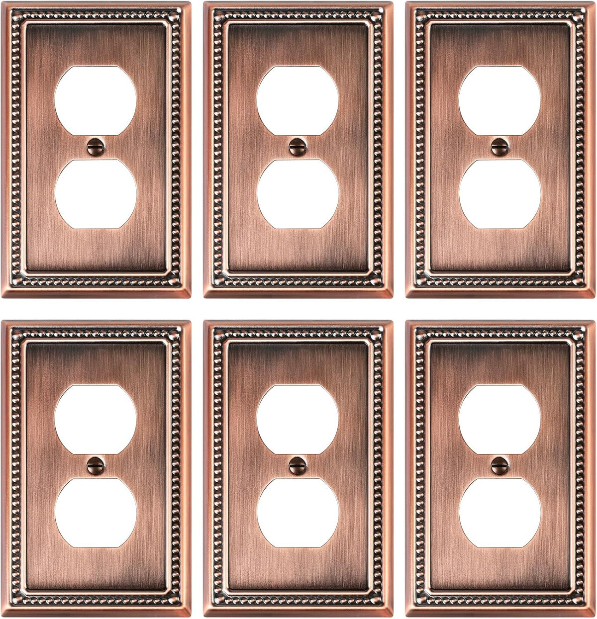 6-Pack Duplex Outlet Cover Plate, Antique Copper Metal Wall Plates for Electrical Outlets, 1 Gang