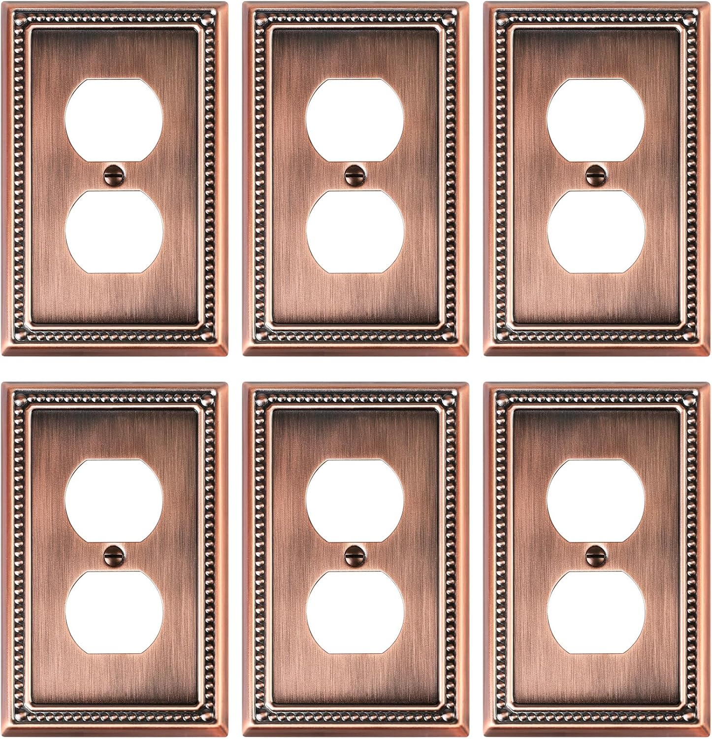 6-Pack Duplex Outlet Cover Plate, Antique Copper Metal Wall Plates for Electrical Outlets, 1 Gang