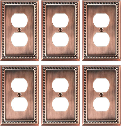 6-Pack Duplex Outlet Cover Plate, Antique Copper Metal Wall Plates for Electrical Outlets, 1 Gang