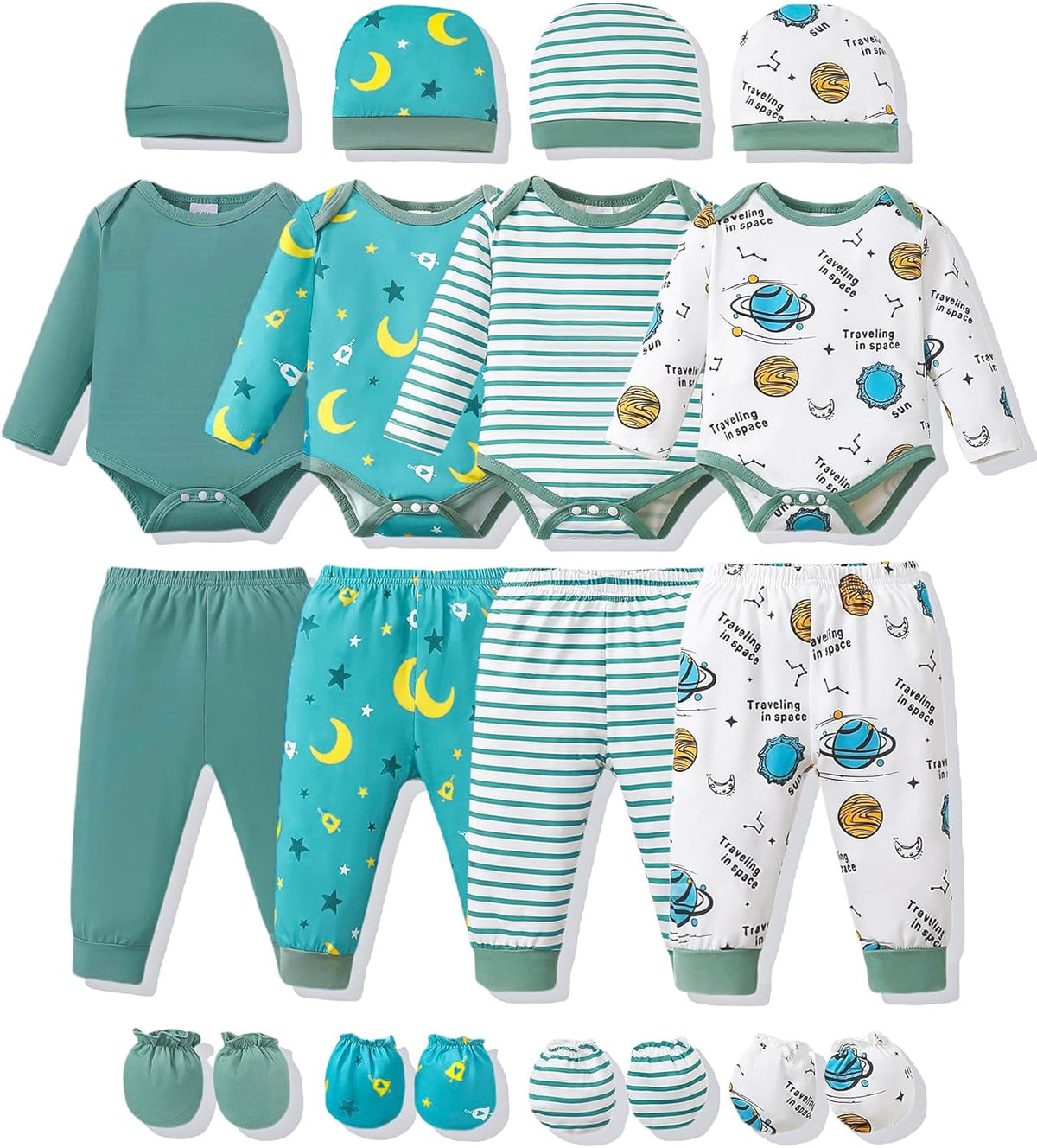 NZRVAWS Newborn Baby Boy Girl Clothes Unisex Infant Romper Pants Set Hat 4-Pack Outfits 0-12 Months