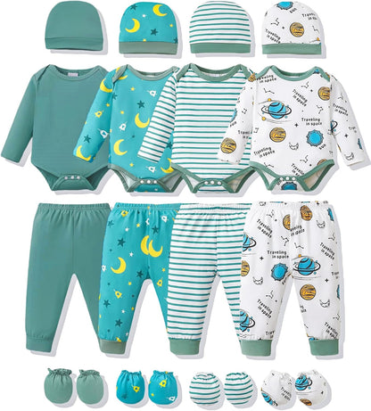 NZRVAWS Newborn Baby Boy Girl Clothes Unisex Infant Romper Pants Set Hat 4-Pack Outfits 0-12 Months