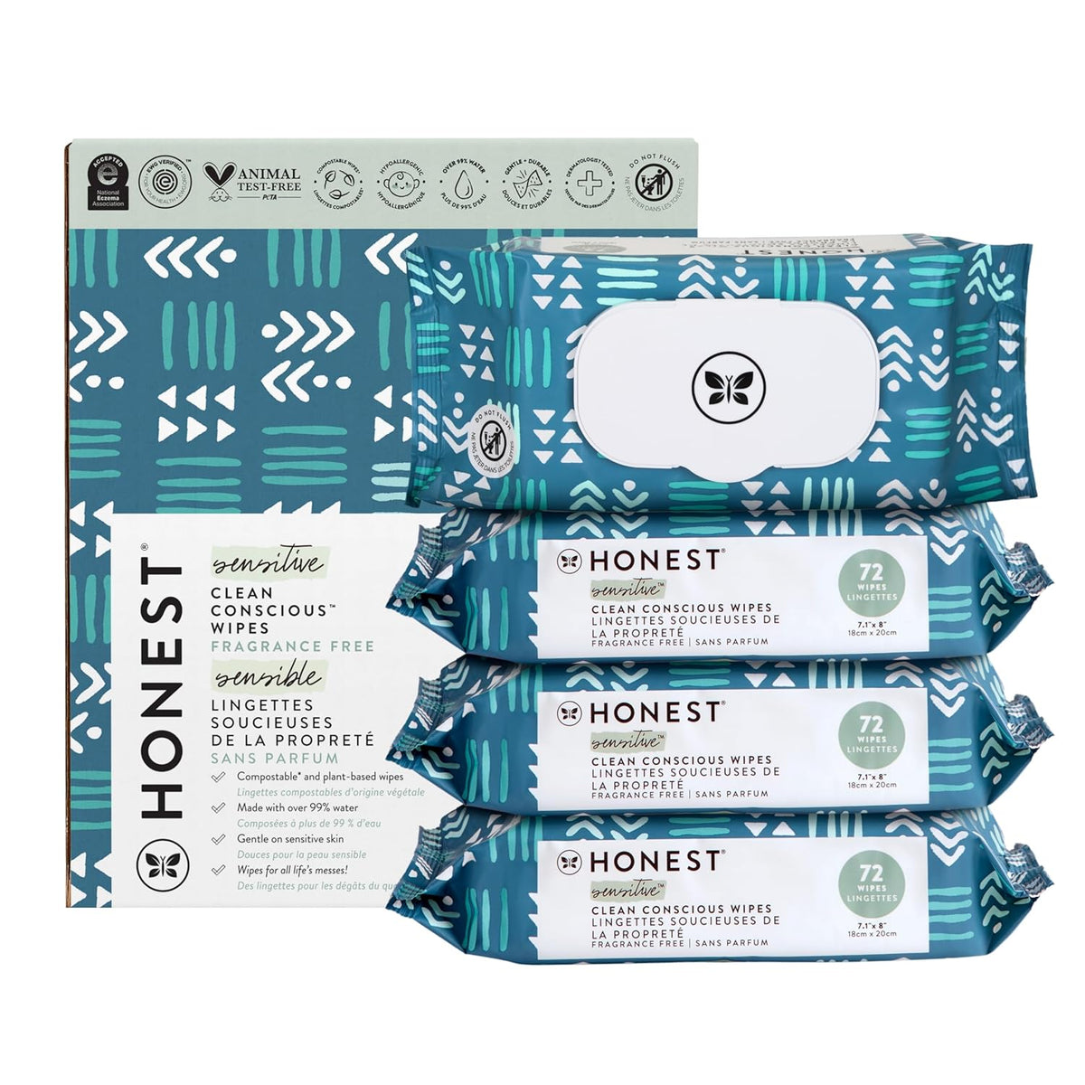 The Honest Company Clean Conscious Multi-Use Wipes | Hypoallergenic + Unscented for Sensitive Skin