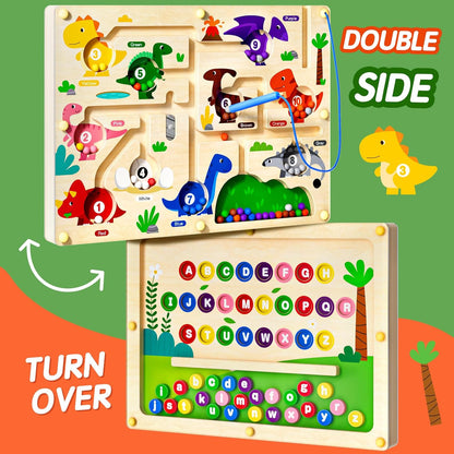 2 in 1 Magnetic Color and Number Maze Double-Sided ABC Alphabet Puzzles Board Magnet Dinosaur