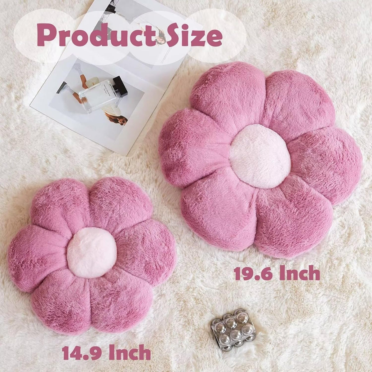 Dusty Purple Flower Shaped Throw Pillow with Faux Rabbit Fur, 19.6" Soft Plush Throw Pillow for