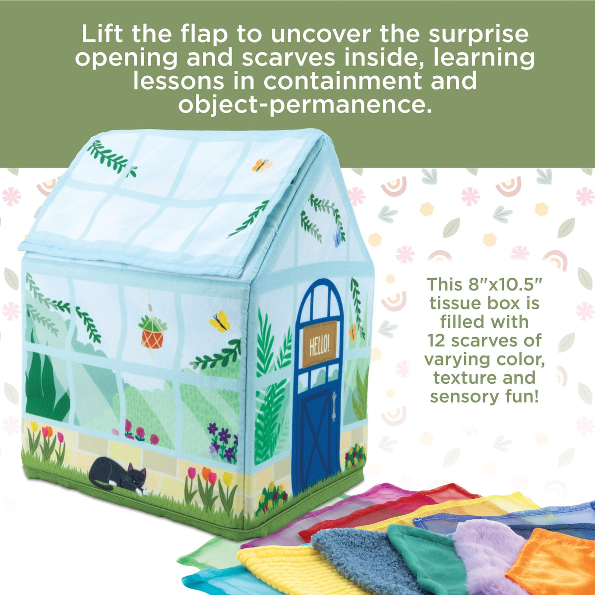 MindWare Sensory Sprouts Tissue Scarf - Montessori Toys for Babies 6-12 Months - Soft
