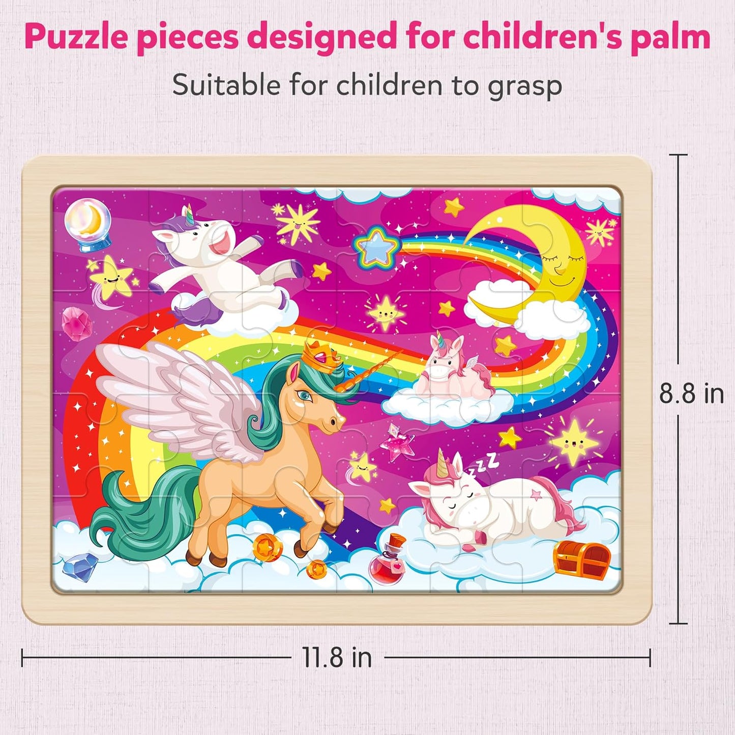 SYNARRY Large Unicorn Princess Fairy Wooden Puzzles for Girls Gift Box(12.2*9.4 in) - FSC