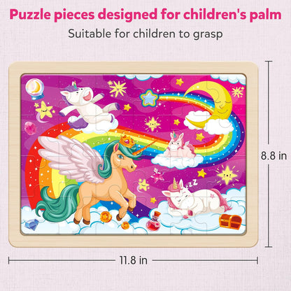 SYNARRY Large Unicorn Princess Fairy Wooden Puzzles for Girls Gift Box(12.2*9.4 in) - FSC