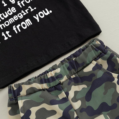 wdehow Toddler Kids Baby Boy Summer Clothes Sets 1T 2T 3T 4T 5T Letter Print Short Sleeve Tops