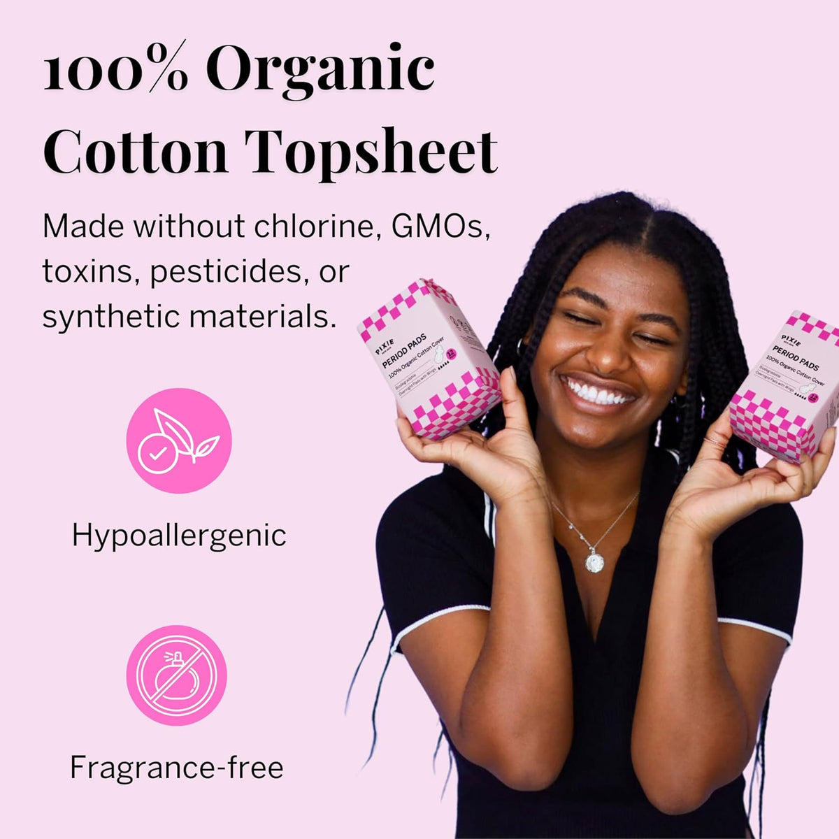 Pixie Organic Cotton Overnight Pads for Women - Extra Heavy Absorbency with Wings - Leak-Proof