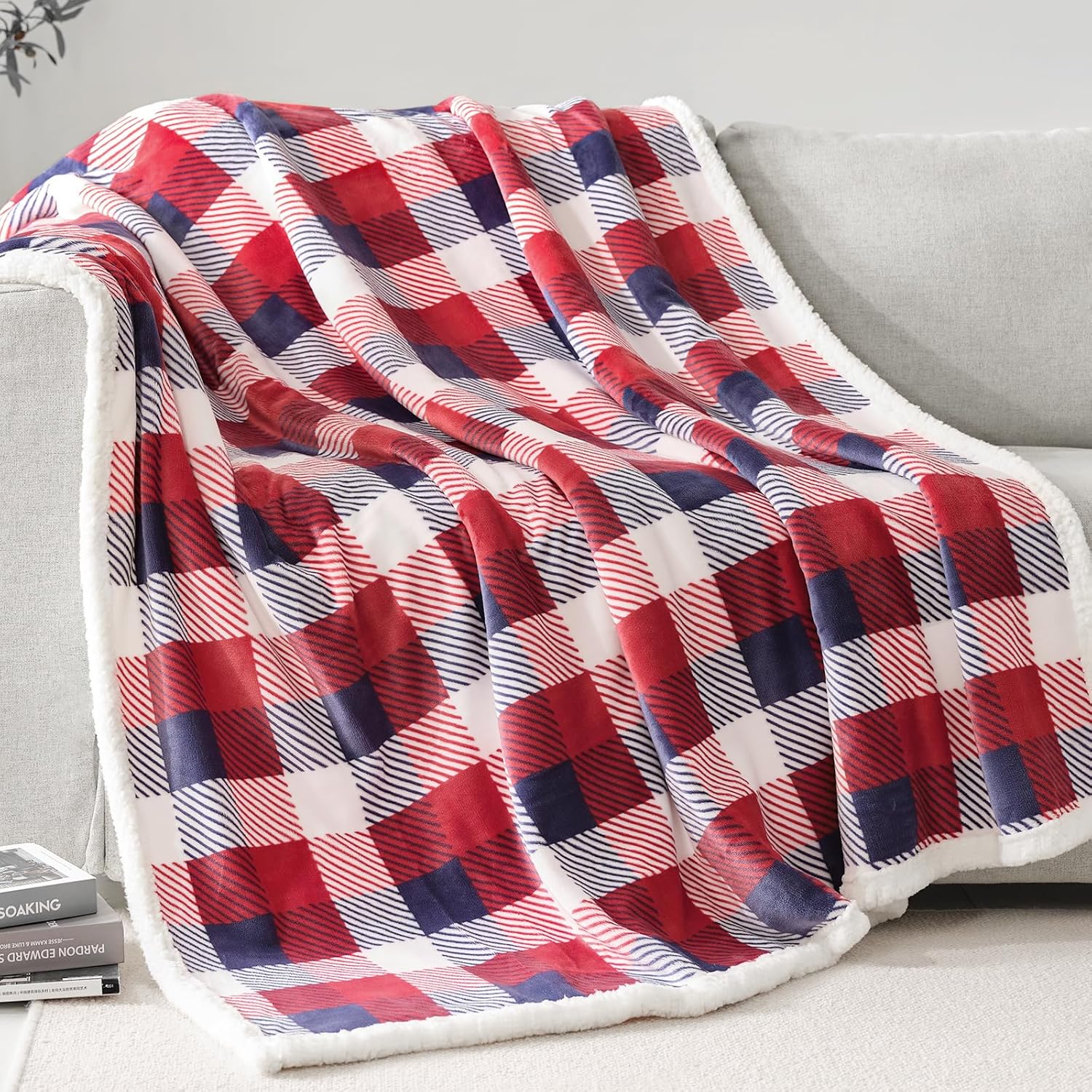 Touchat Sherpa Plaid Twin Blanket 60" X 70", Fuzzy Fluffy Soft Cozy Throw Blanket, Twin Size Plush