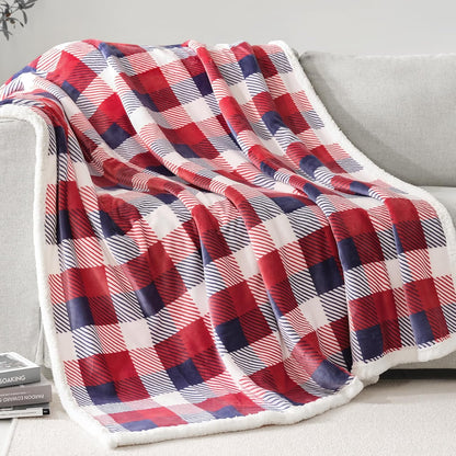 Touchat Sherpa Plaid Twin Blanket 60" X 70", Fuzzy Fluffy Soft Cozy Throw Blanket, Twin Size Plush