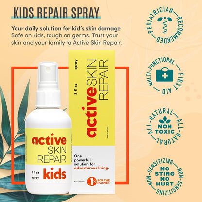 Active Skin Repair Kids First Aid Spray - Non-Toxic & Natural Antiseptic for Minor Cuts, Wounds