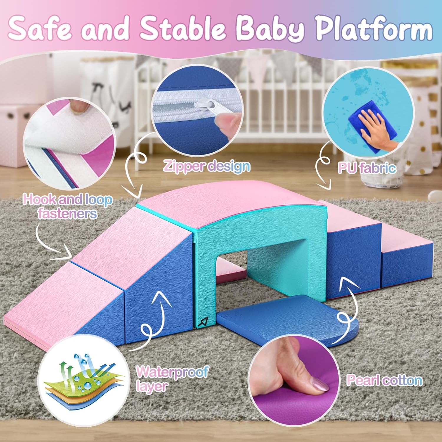 SURPCOS Crawl and Climb Foam Play Set, 6 Pcs Climbing Toys for Toddlers 1-3, Climb and Crawl