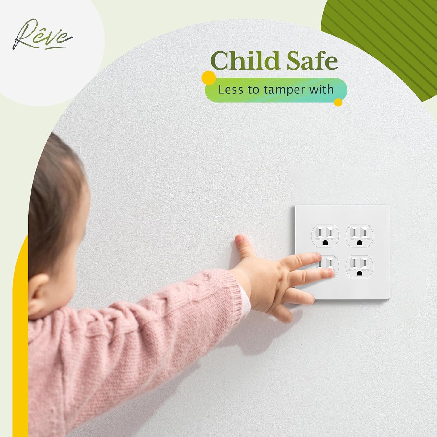 TG Screwless Duplex Wall Plate, Child Safe Double Receptacle Outlet Cover, Standard Size, 2-Gang