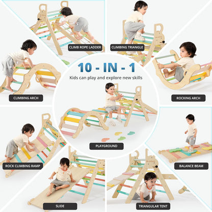 BlueWood 10-in-1 Pikler Triangle Set, Toddler Climbing Toys Indoor, Montessori Climber, Baby Jungle