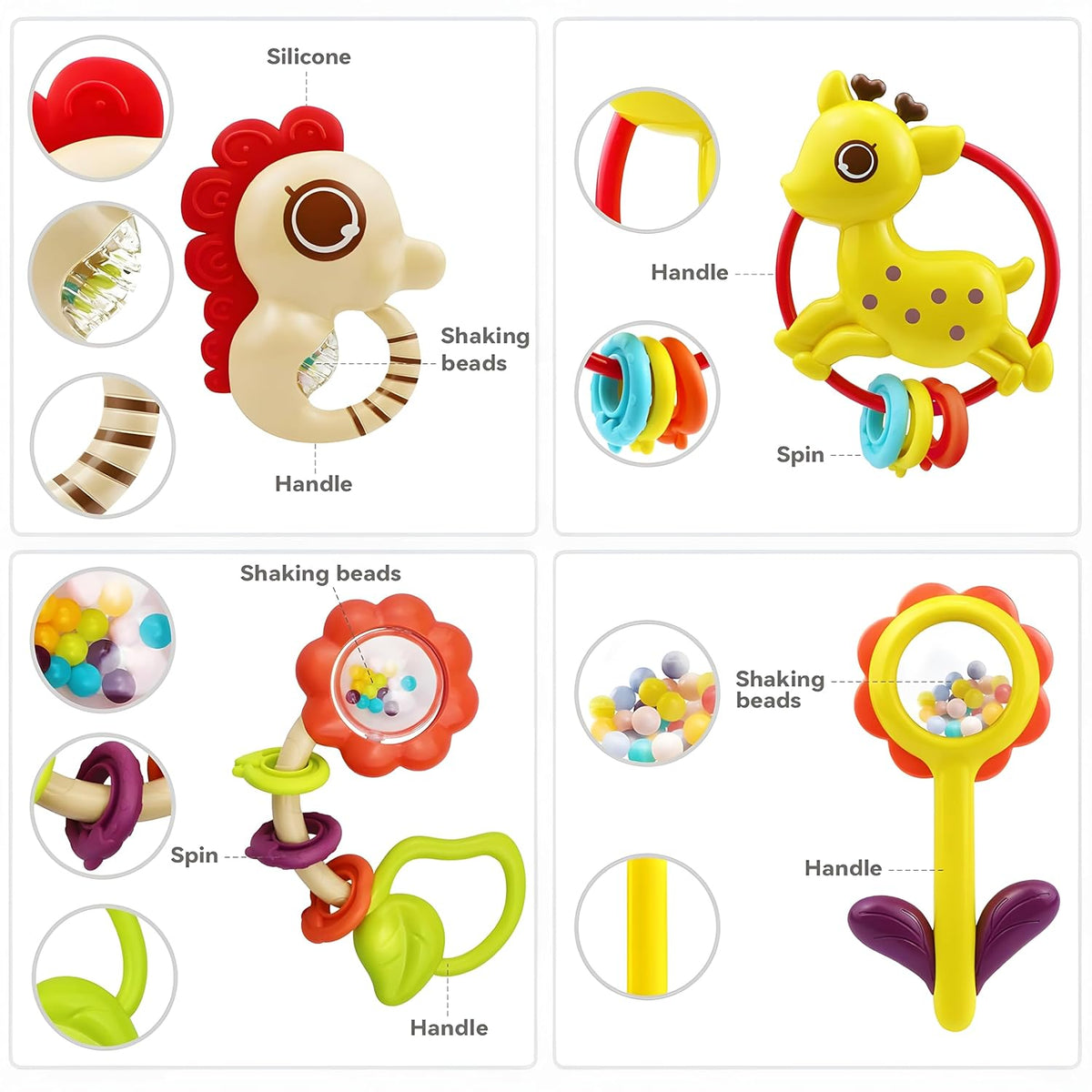 MOONTOY 12pcs Baby Rattles for Babies 0-6 Months Teething Toys 3-6 Months, Newborn Infant Teethers