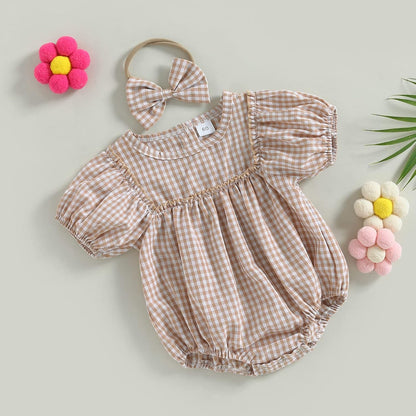 Douhoow Infant Baby Girl Plaid Romper Baby Sweatshirt Romper Ruffle Festival Clothes Fall Winter