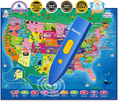 Bilingual Interactive for Kids Talking USA Map for Kids Learning, Geography Toys Games Educational